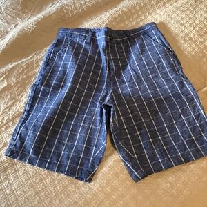 Janie and Jack boys size 16 cotton linen blue with white check shorts